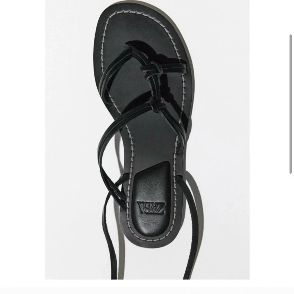 Zara Lace-Up Strappy Flat Sandals - Black - Picture 3 of 5